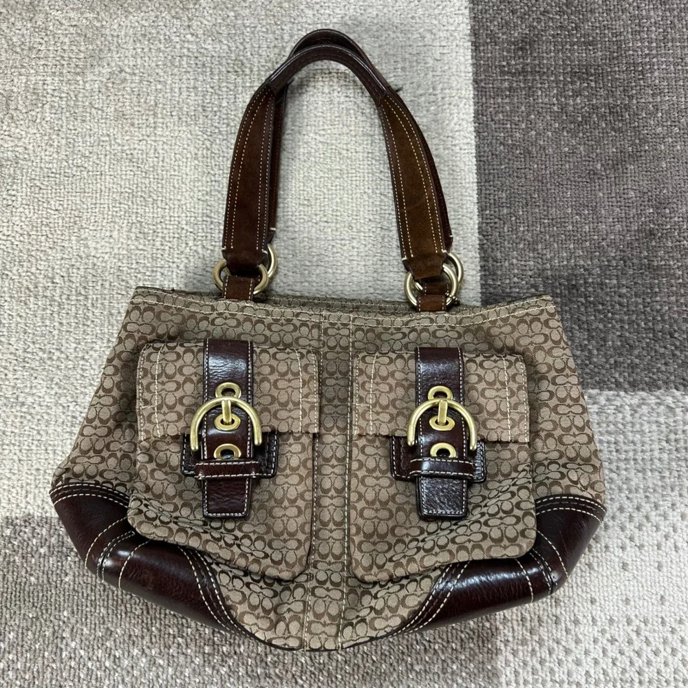 Vintage Y2K Coach 3646 Soho Signature Shoulder Bag Buckle Satchel Brown